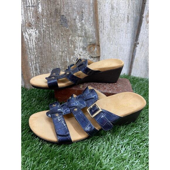 Vionic Triple Strap Wedge Blue Sandals Women's 7 - Picture 1 of 8